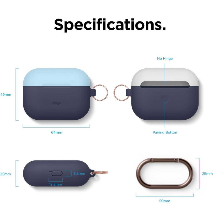 Elago Duo Hang Case for Apple Airpods Pro - Top-Pastel Blue / Nightglow Blue, Bottom-Jean Indigo