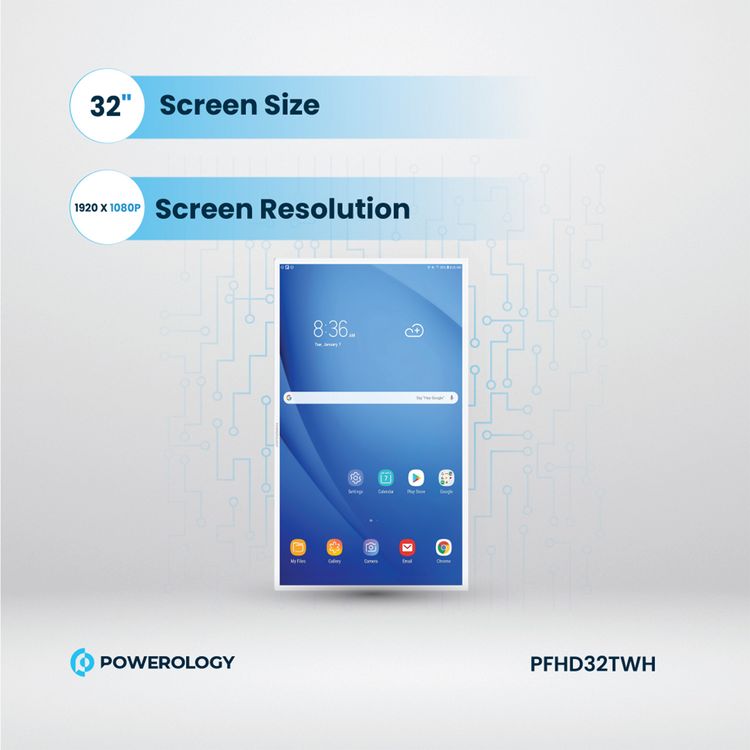 Powerology 32" Android Smart Screen, 1920x1080 Pixels, 65W, Android 10, 4GB Ram - White