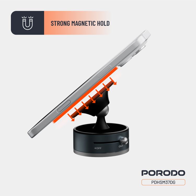 حامل هاتف ماج سيف متعدد الأسطح من بورودو مع قفل قبضة، مصنوع من مادة ABS وPC وسبائك الألومنيوم، نوع المغناطيس N52، سعة امتصاص 1.5 كجم، زاوية رؤية قابلة للتعديل - رمادي غامق