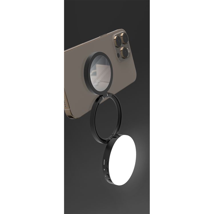 Porodo Lifestyle Magnetic Selfie Fill Light with 3 Color Temperatures, Brightness of 280 Lumens, 2 Hours Working Time, 120° Lighting Angle, MagSafe Compatibility, 360° Rotation - Black