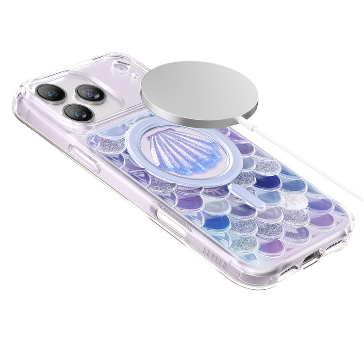 حافظة Levelo Pearl 3D Ocean لهاتف iPhone 17 Pro، تصميم حجر القمر ثلاثي الأبعاد، متوافقة مع MagSafe ومزودة بمغناطيسات قوية، إطارات مرتفعة لحماية الكاميرا والشاشة، مختبرة ضد الصدمات، زوايا ممتصة للصدمات بتقنية الوسادة الهوائية، بأناقة مستوحاة من المحيط - اللون الأرجواني
