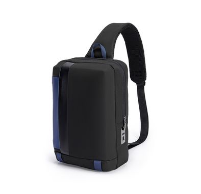 Porodo Lifestyle Cross-Body Sling Bag with Smart Fingerprint Lock, 20W PD USB-C Charging Outlet, Less than 0.55 Seconds Fingerprint Scanning Time - Black / Blue