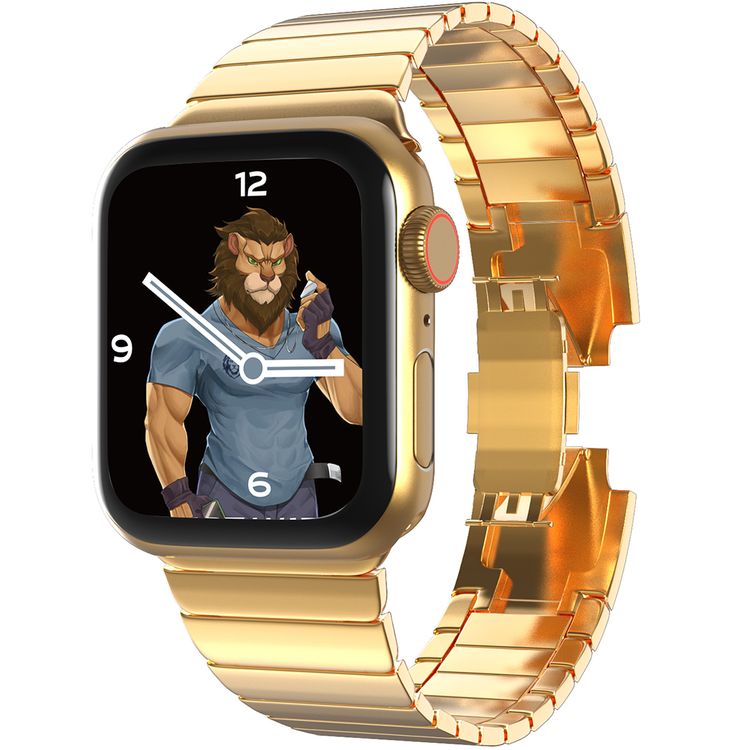 Green Lion Acero Correa Link Bracelet Watch Strap for Apple Watch 42/44/45mm, Double-lock Folding Buckle, Soft & Comfortable Fit, Easy Installation - Gold