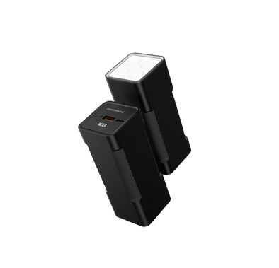 Porodo Lumera 10000mAh Power Bank with Built-in Flashlight, High-Speed Charging, Built-in Safeguards, USB-A & USB-C Output, 350 Lumens Brightness - Black