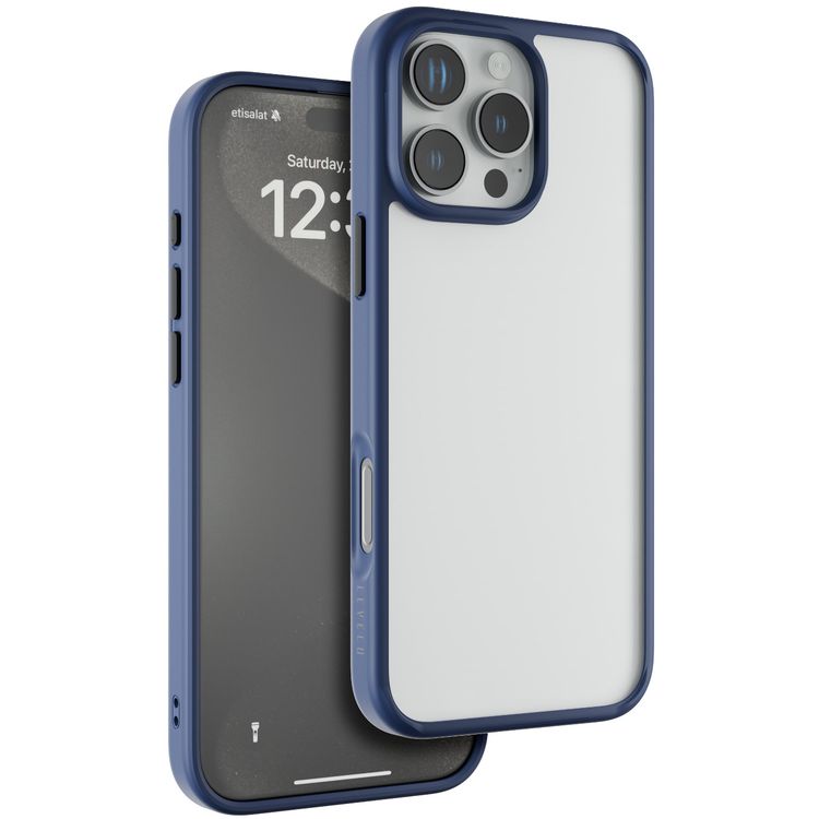 Levelo Solo Case for iPhone 16 Pro Max with Clearview Technology, Matte TPU Bumper, Comfortable Grip, Impact-Resistant Corners, 3H Scratch Resistance - Deep Blue