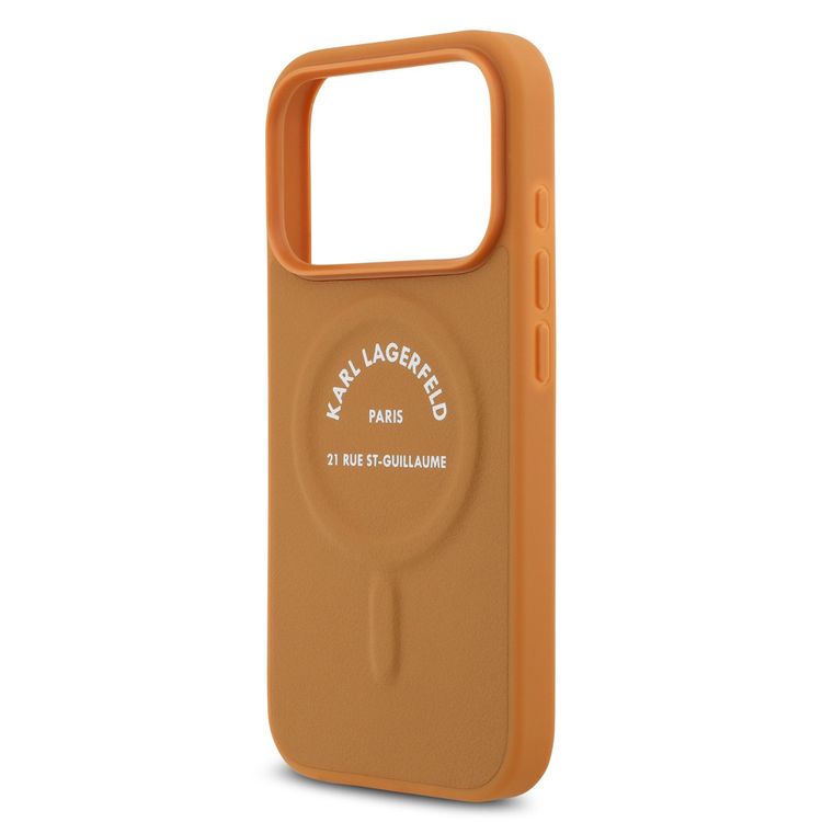 Karl Lagerfeld MagSafe PU Case with Karl RSG Logo Buttons for iPhone 17 Pro Max, Slim Profile, Easy Snap-On, Sustainable Packaging, Comfortable Grip, Drop Protection, Lightweight Design - Brown