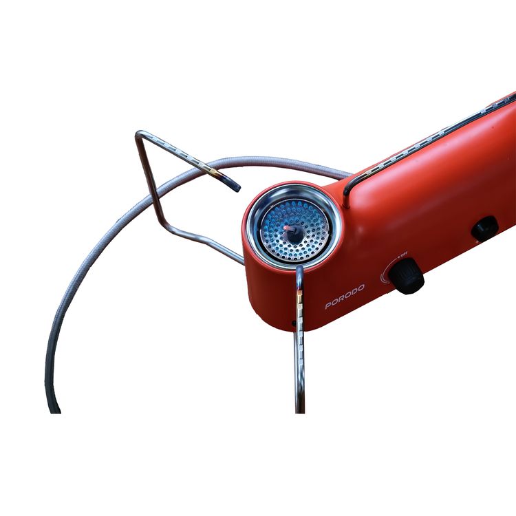 Porodo Dual Burner Camping Gas Stove with Independent Flame Control, Stable Pot Support, Low Fuel Consumption, Instant Pulse Ignition, 3.65kW per Burner Rated Output, 266g/h per Burner Gas Consumption, Butane Gas Fuel Type - Orange