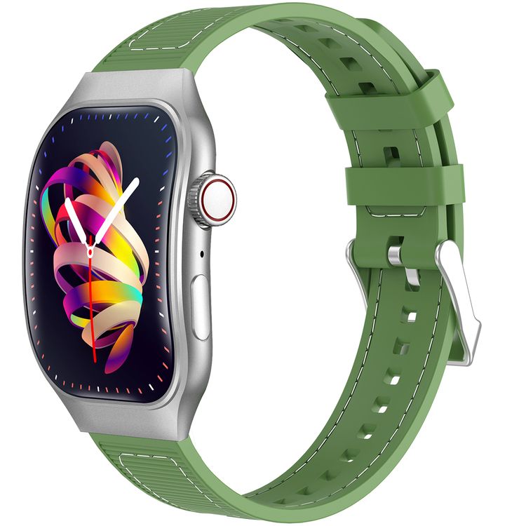 Green Lion Ridge Smart Watch with Magnetic Charging, Bluetooth Calls, Music Player, Health Monitoring, Metal Case Material, PU Leather Strap Material - Silver / Green