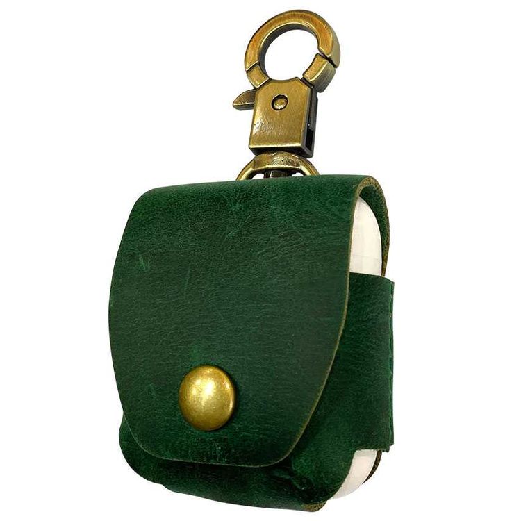 Porodo iGuard Leather Hang Case for Airpods 1&2 Generation with Comfortable Grip, Long-lasting Leather Material, Precise Cutouts for Charging Port and Button Access, Scratch-resistant Surface, Secure Snap-on Fit - Green