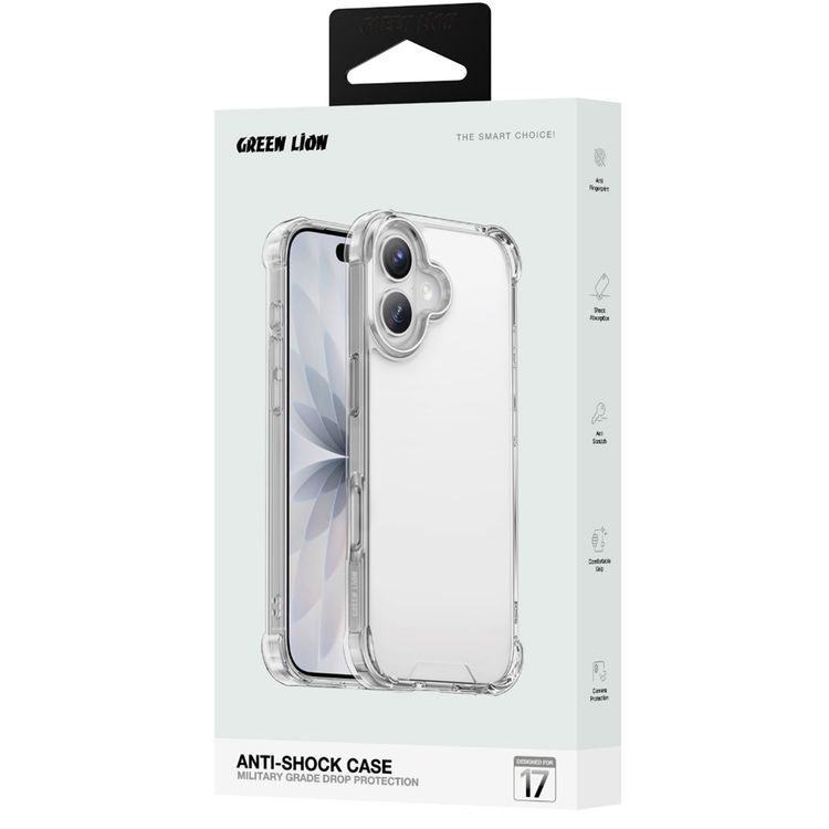غطاء مضاد للصدمات من جرين ليون لجهاز آيفون 17، وضوح عالي الدقة، مقاوم للخدش، وسادة هوائية، حماية من السقوط، حماية هجينة، حماية للكاميرا، قبضة مريحة - شفاف