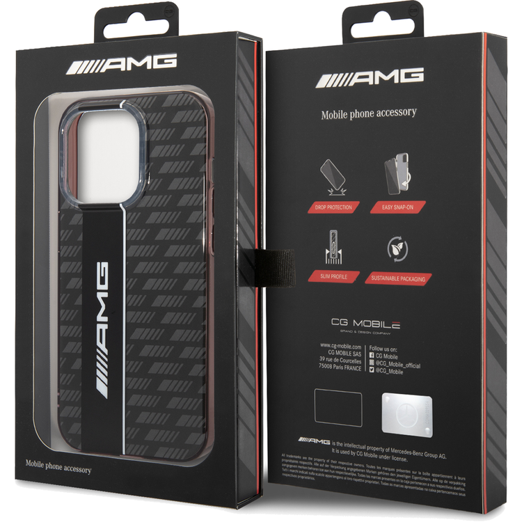 AMG Transparent Double Layer Case with Carbon Pattern II Anti-Explosion/Crystal Case iPhone 14 Pro Compatibility - Black