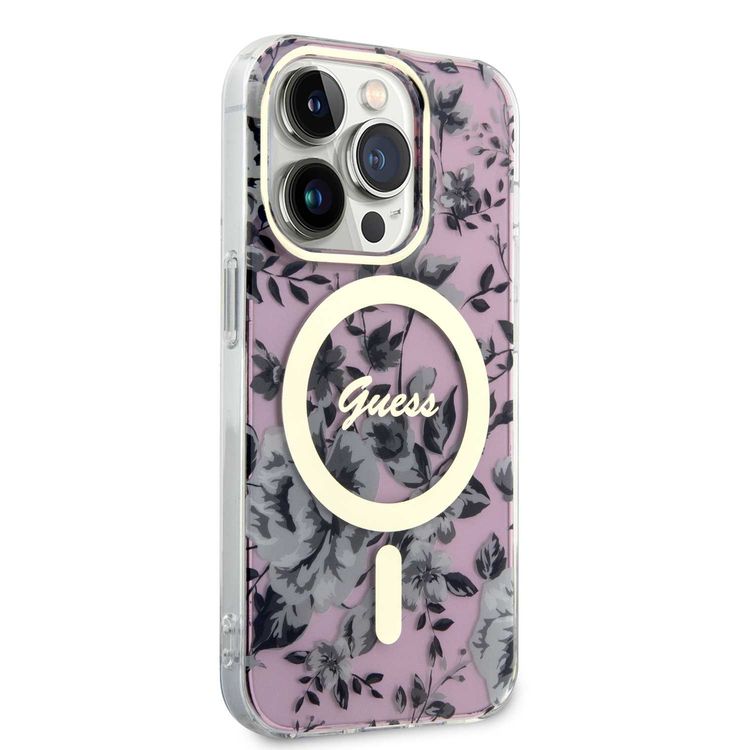 Guess Magsafe IML Case with Flower Pattern - Pink - iPhone 15 Pro Max