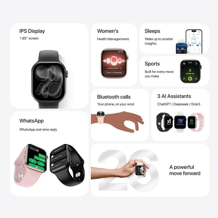 Green Lion Communicate 42mm Smart Watch with 1.85” AMOLED Display, 190mAh Battery, 1GB Flash Storage, IP68 Waterproof, 2-3 Days Working Time, 10 Days Standby Time, Bluetooth Version 3.0 + 5.4, Wireless Charging, Always-On Display, 500+ Watch Faces - Gold