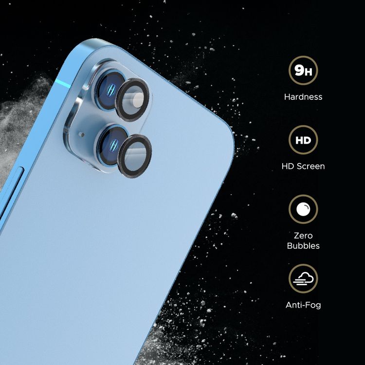 LEVELO Lucent Duo Lens Protector Compatible for iPhone 13 Mini & 13 (2pcs), 9H Hardness, Bubble Free, Ultra Thin & Full Coverage, Camera Lens Protector, Anti-Scratch - Black