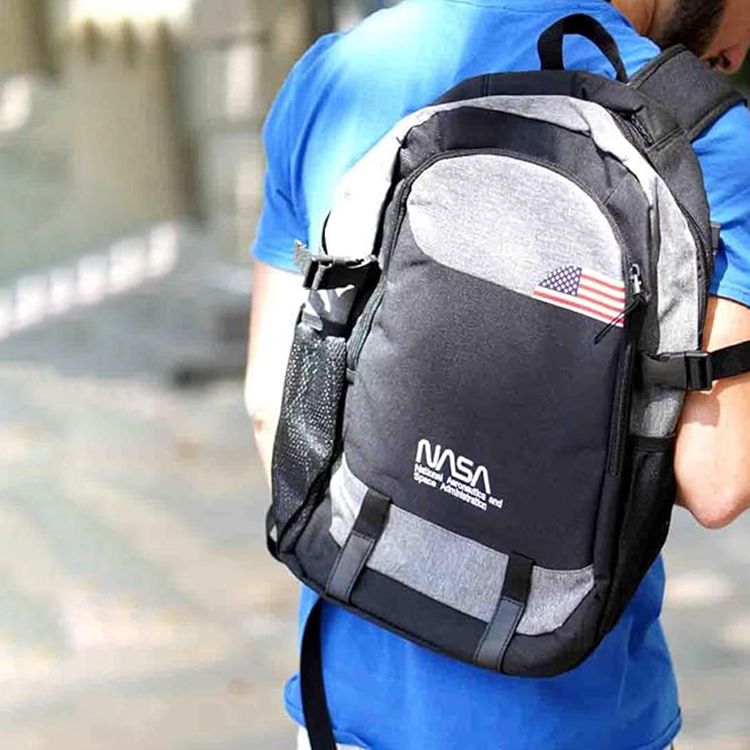 NASA Oxford Backpack with 300D Material , USB Port, Wear-Resistant, Scratch-Resistant, Multiple Pockets, Adjustable Shoulder Strap - Black