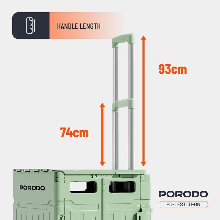 عربة بوروودو لايف ستايل القابلة للطي بتصميم ذكي، سعة 75 لتر، طول مقبض بمستويين، 8 عجلات، مقبض فولاذي - اللون الأخضر