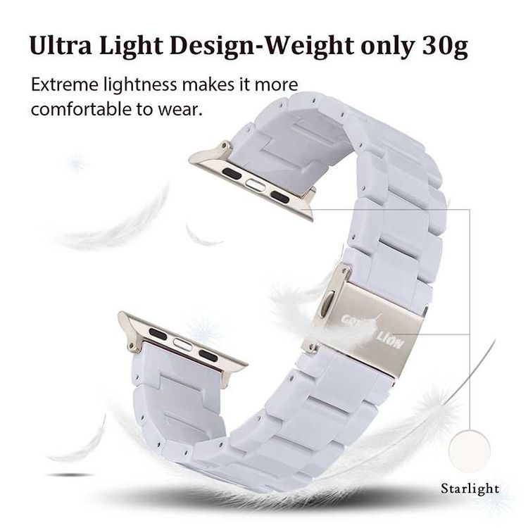 Green Lion Marble Watch Strap for Apple Watch 42/44/45/49mm, Double-lock Folding Buckle, Water Resistant, Easy Installation, Stainless Steel Connector - White