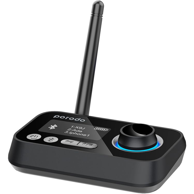 Porodo 3-in-1 Bluetooth Audio Transmitter & Receiver with Wireless Connection for Wired Devices, Fast Pairing, Auto Reconnect, Mode Switch - Black