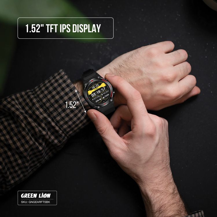 Green Lion Gear Fit Smart Watch with Dynamic Island, Health Monitoring, Bluetooth Calls, Magnetic Charging, Exercise Records, Music Player, 3-5 Days Usage Time - Black