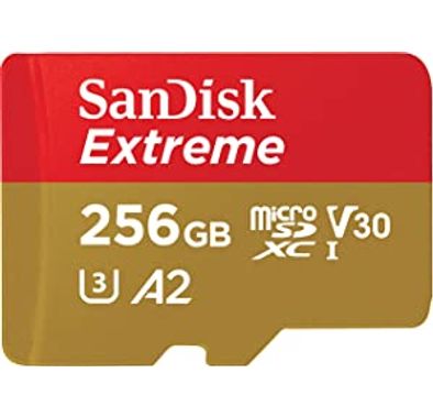 بطاقة ذاكرة سانديسك إكستريم microSDXC UHS-I مع محول - سعة 256 جيجابايت - الموديل SDSQXA1-256G-GN6MA - أحمر/أصفر