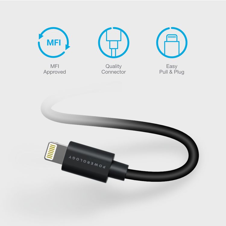 Powerology USB-A to Lightning Cable 3M Fast Charging  Data Sync - Black