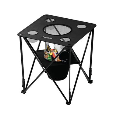 Porodo Outdoor Companion Foldable Camping Table with 4 Cup Holders & Insulated Cooler, Up to 20kg Load Capacity, PE Coated 600D Polyester Material, Stable X-Frame, Integrated Food Basket - Black