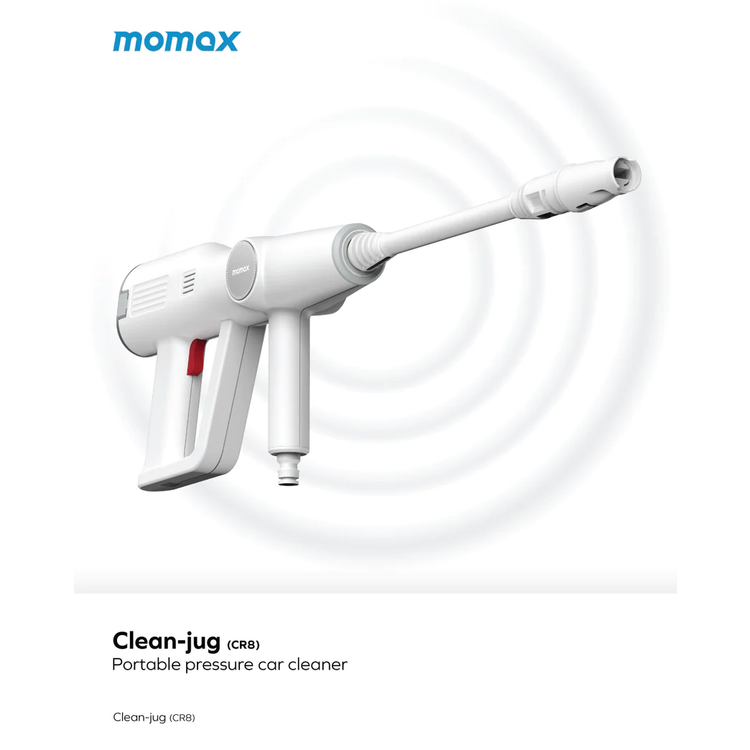 Momax Clean Jug Portable Pressure Car Cleaner with 145W Power, 25 Minutes Working Time, 15000mAh Battery, 17 Bar Water Pressure, 156L/h Flow Rate - White