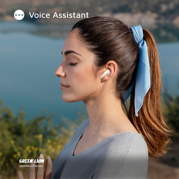 Green Lion Brooklyn True Wireless Earbuds with Voice Assistant, 4 Hours Playtime, Built-in Microphone, HiFi Sound, Touch Control, Dual-Mic - Beige