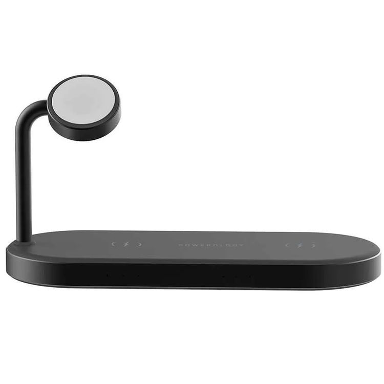 Powerology Portable 4-in-1 Fast Charging Power Dock with 49W Total Output, 60W UK 3-Pin Adapter Included, PowerDash 3.0, Apple Watch Series 1-5 Compatibility - Black