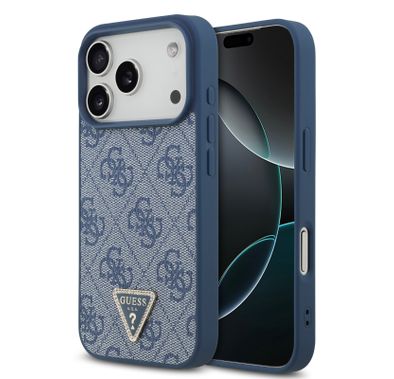 غطاء MagSafe 4G بجلد PU مع شعار مثلث لهاتف iPhone 17 Pro Max، تصميم نحيف، حماية من السقوط، قبضة مريحة، تغليف مستدام، تصميم خفيف الوزن، سهل التركيب - أزرق