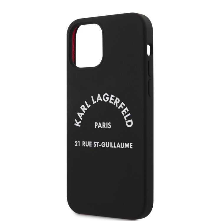 CG Mobile Karl Lagerfeld Silicone Hard Case RSG White Logo Compatible for Apple iPhone 12 / 12 Pro (6.1"), Easy Access to All Ports, Scratch Resistant & Drop Protection Back Cover Suitable with Wireless Charger Officially Licensed - Black