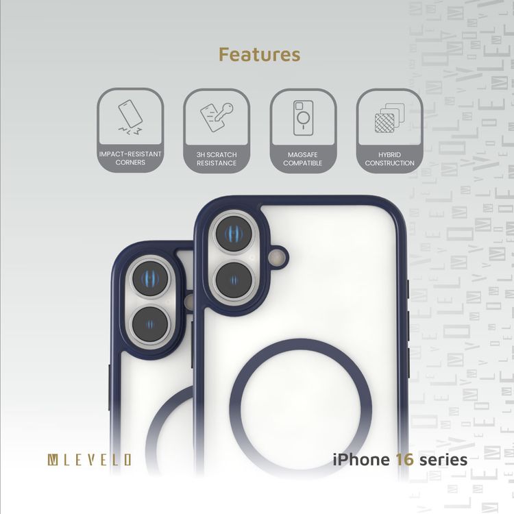 Levelo MagSafe Solo Case for iPhone 16, Clearview Technology, 3H Scratch Resistance, Hybrid Construction - Deep Blue