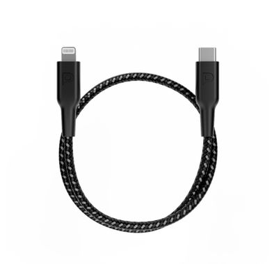 Powerology USB-C to Lightning 30Cm/0.98ft Braided Cable, PD 60W, MFI Certificated, more than 30000 Bends Lifespan - Black