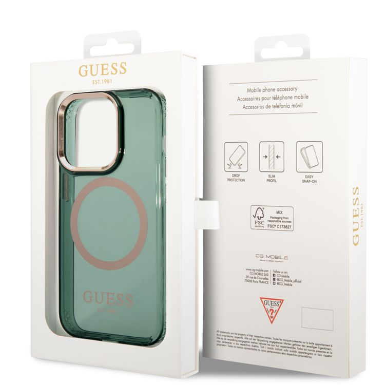 Guess Magsafe Case With Translucent Gold Outline - iPhone 14 Pro Max - Kaki