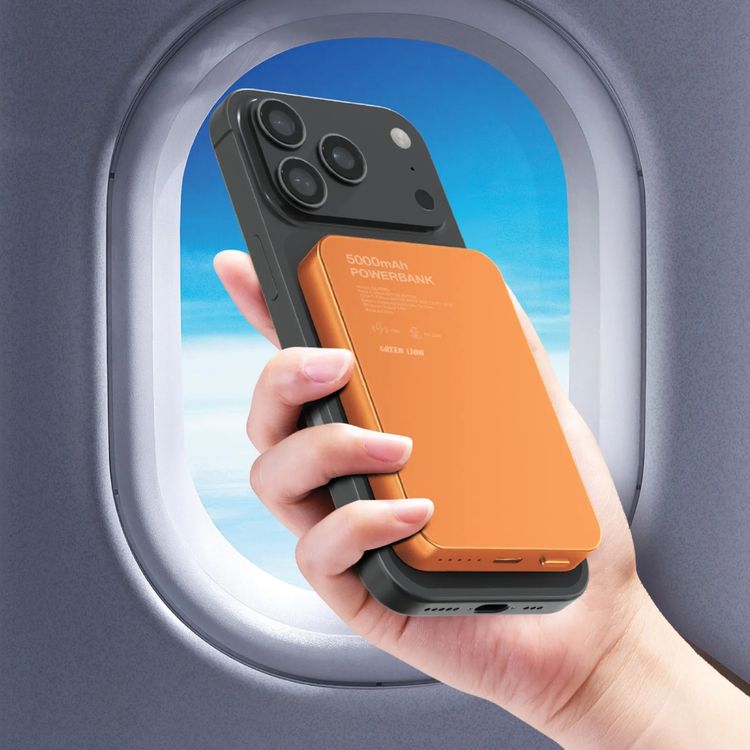 Green Lion GL-MAG 5000mAh Power Bank with 20W Power Delivery, MagSafe Charging, LED Indicator, 15W Wireless Charging, Slim Design - Orange