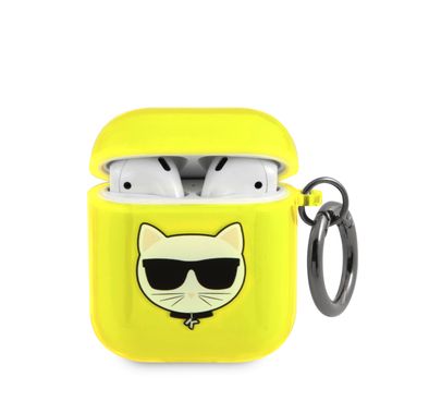 CG Mobile Karl Lagerfeld TPU Choupette Fluo Case with Ring Compatible for Apple AirPods 1 & 2, Scratch & Drop Resistant, Dustproof & Absorbing Protective Silicone Cover