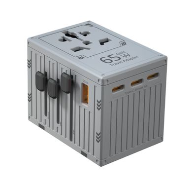 شاحن سفر عالمي من Porodo، صمام أمان مزدوج، PD 65 وات، 4 منافذ USB-C و1 منفذ USB-A، يدعم المقابس في المملكة المتحدة والاتحاد الأوروبي والولايات المتحدة وأستراليا، تقنية GaN