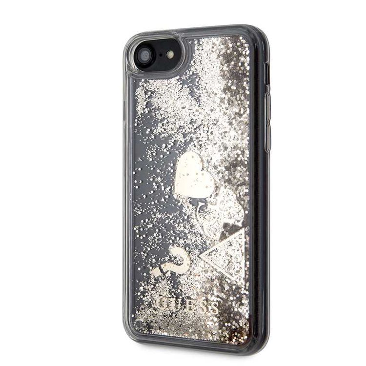 CG MOBILE Guess Hearts Glitter Hard Phone  Case Compatible for iPhone SE (2) Officially Licensed - Gold