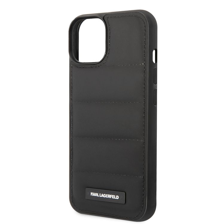 Karl Lagerfeld Quilted Nylon Puffy Case with Metal Logo Plate iPhone 14 Plus Compatibility - Black