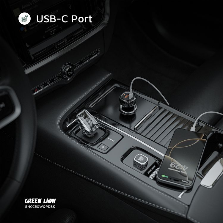 Green Lion Dual Port Car Charger with PC Flame Retardant Material, Fast Charging, QC 20W & PD 30W Output Ports, Ultra Portable - Black