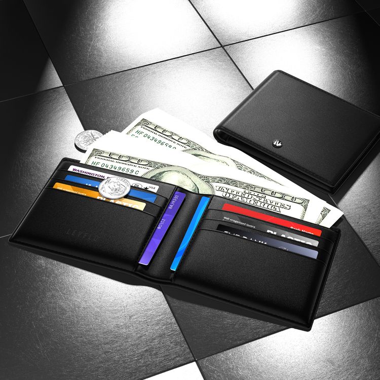 Levelo Billfold Men's Genuine Leather Wallet with Cash & Card Slots, Genuine Leather Material, Multiple Compartments, Lightweight & Compact Design - Black