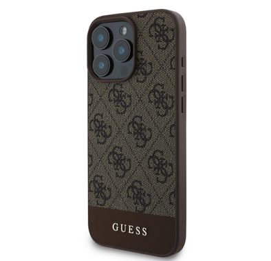 Guess PU 4G Leather Hard Case with Bottom Stripe For iPhone 16 Pro Max, Premium Material, Extra Shield Protection, Precise Cutouts, Drop Protection, Slim Profile, Easy Snap-On - Brown