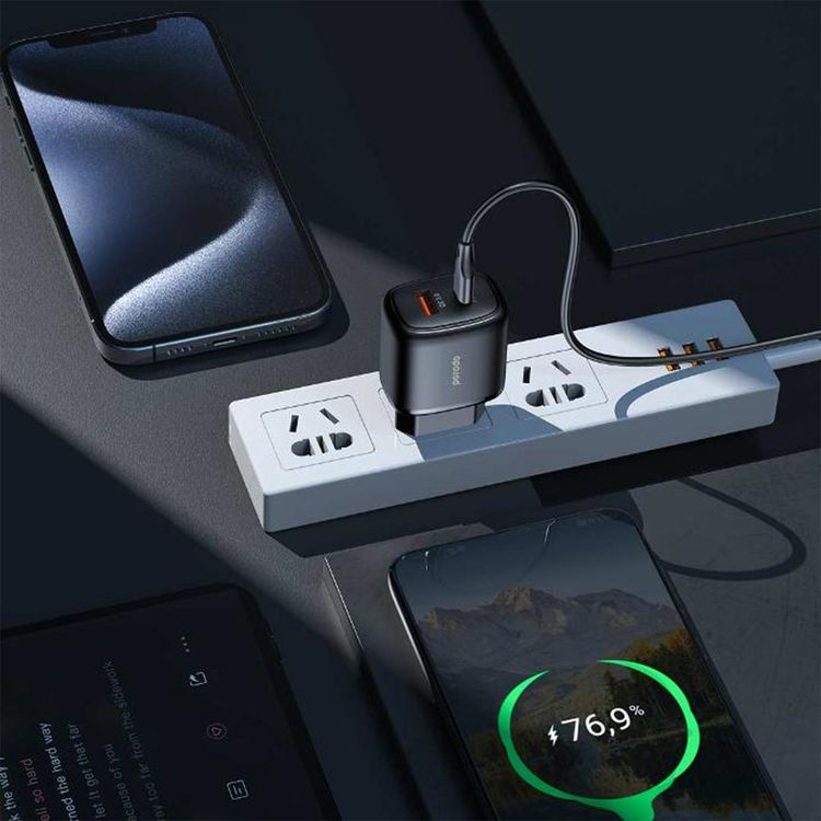 Porodo Dual Output Quick Charger with 20W Power Delivery, QC 18W, EU 2-Pin Plug, Simultaneous Charging, Overheat Protection, 18W USB-A QC Output, Reliable Companion - Black
