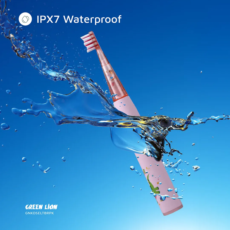 Green Lion Kids Electric Toothbrush with 3 Function Modes, 60 Days Working Time, Food-Grade Bristles, Waterproof, Shining Lights, 500mAh Battery Capacity - Pink 