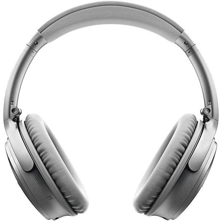 Bose Wireless Bluetooth Headphones with Active Noise Canceling, NFC, 20 Hours Playtime, 2 Hours Charging Time, Bluetooth & 3.5mm 1.2m Audio Cable Connectivity, 2400 to 2483.5 MHz Frequency, 90° Earpiece Swivel, 20dB Bluetooth Transmitter Power, 30.5cm Micro-USB Charging Cable, LED Indicator - Silver