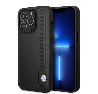 BMW Signature Collection Genuine Leather Case Hot Stamp Line And Blue Dots - Black