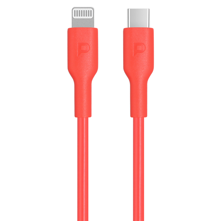 Powerology USB-C to Lightning Cable with 20W Power Delivery, 1.2m Cable Length, PVC Material, Universal Compatibility, Fast Data Sync & Charge - Red