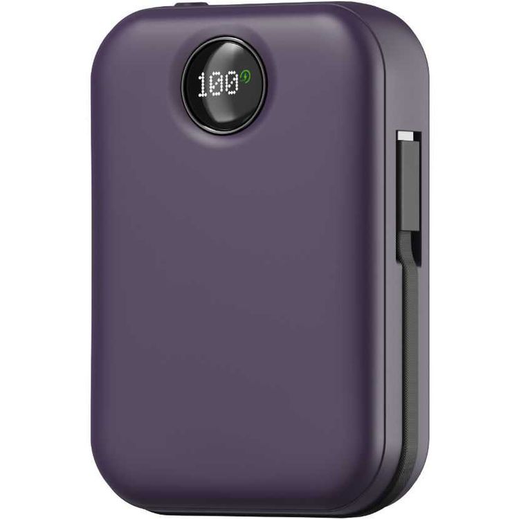 باور بنك Green Lion Monaco Magsafe بقدرة 20000 مللي أمبير في الساعة مع كابل Lightning مدمج، شحن سريع PD 20W، QC 22.5W، شحن لاسلكي 15W، شاشة LCD، جاذبية مغناطيسية، خفيف الوزن ومحمول - بنفسجي