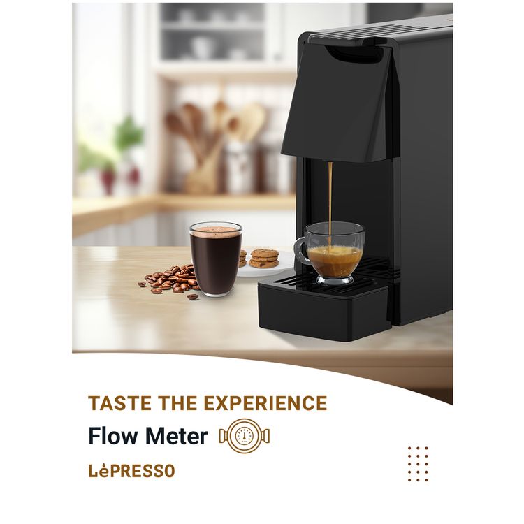 Lepresso Coffee Maker with Capsule Auto Ejection System, 19 Bar Pressure Pump, Flow Meter, Self-Cleaning Mode, 1450W Rated Power, 600mL Water Tank Capacity - Black