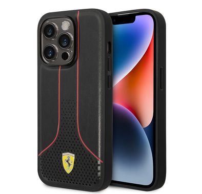Ferrari PU Leather Smooth And Perforated Case iPhone 14 Pro - Black